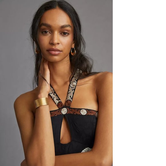 By Anthropologie Embroidered Halter Midi Dress - Picture 3 of 7